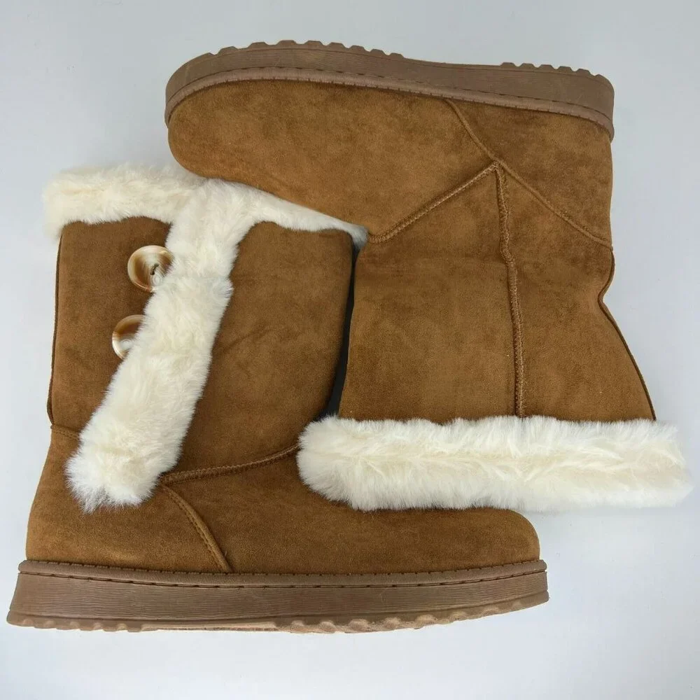 SO Womens Kohls Abigail Chestnut Brown Solid Faux Suede Fur Size 10 Winter Boots